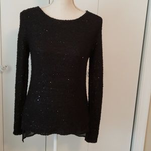 Lightweight Black Sequined Sweater Sheer Lining